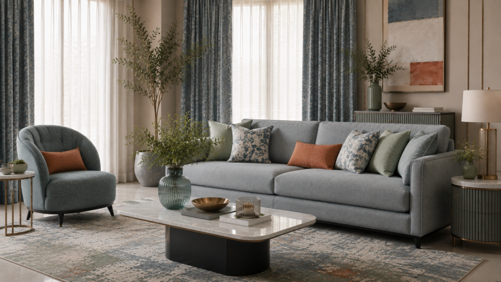 Luxury sofa upholstery with coordinated furnishings