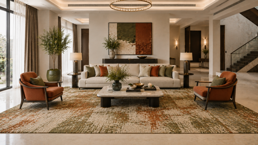 Living room rug size and furniture arrangement