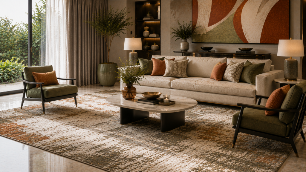Wool and viscose rug textures for home interiors