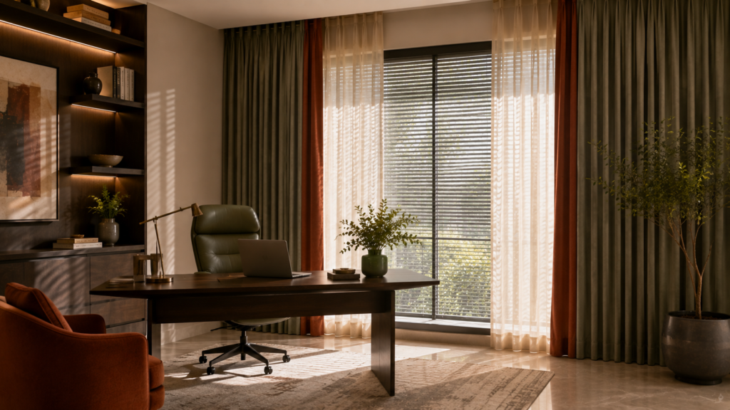 Contemporary window curtains for a home office