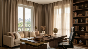 Elegant curtains for windows in a luxury living room